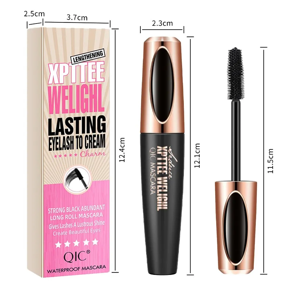 2 Pack 4D Silk Fiber Lash Mascara, Waterproof Smudge-Proof Long Lasting Black Mascara, Lengthening Thickening Curling Natural Eyelash Primer with Silicone Brush Head