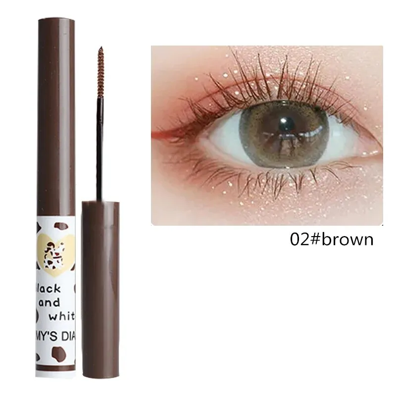 Flytonn- Black Brown Silk Fiber Mascara Waterproof Small Brush Lengthens Curling Eyelashes Lasting Anti-sweat Non-smudge Mascara Makeup