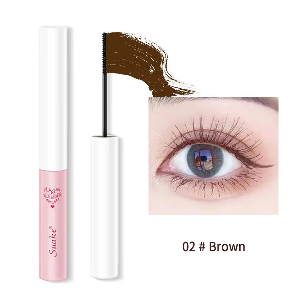 Flytonn- Black Brown Silk Fiber Mascara Waterproof Small Brush Lengthens Curling Eyelashes Lasting Anti-sweat Non-smudge Mascara Makeup