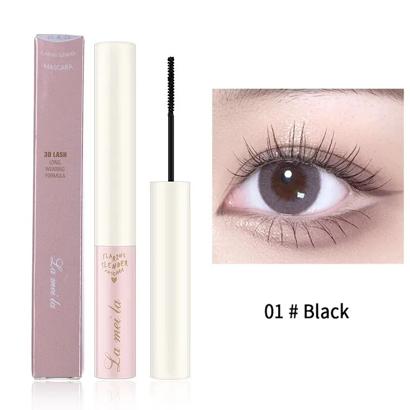 Flytonn- Black Brown Silk Fiber Mascara Waterproof Small Brush Lengthens Curling Eyelashes Lasting Anti-sweat Non-smudge Mascara Makeup