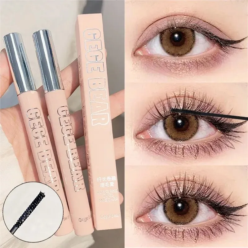 Flytonn- Black Brown Silk Fiber Mascara Waterproof Small Brush Lengthens Curling Eyelashes Lasting Anti-sweat Non-smudge Mascara Makeup