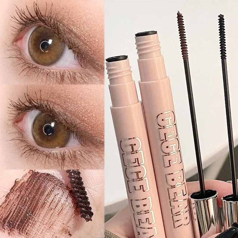 Flytonn- Black Brown Silk Fiber Mascara Waterproof Small Brush Lengthens Curling Eyelashes Lasting Anti-sweat Non-smudge Mascara Makeup