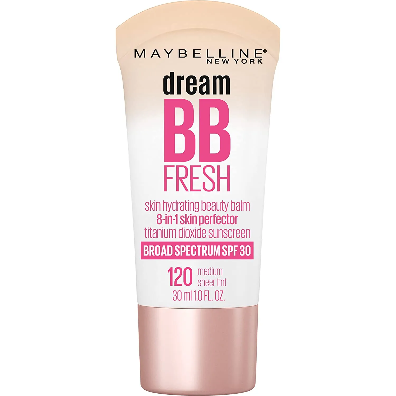 Maybelline Dream Fresh Skin Hydrating BB cream, 8-in-1 Skin Perfecting Beauty Balm with Broad Spectrum SPF 30, Sheer Tint Coverage, Oil-Free, Light/Medium, 1 Fl Oz