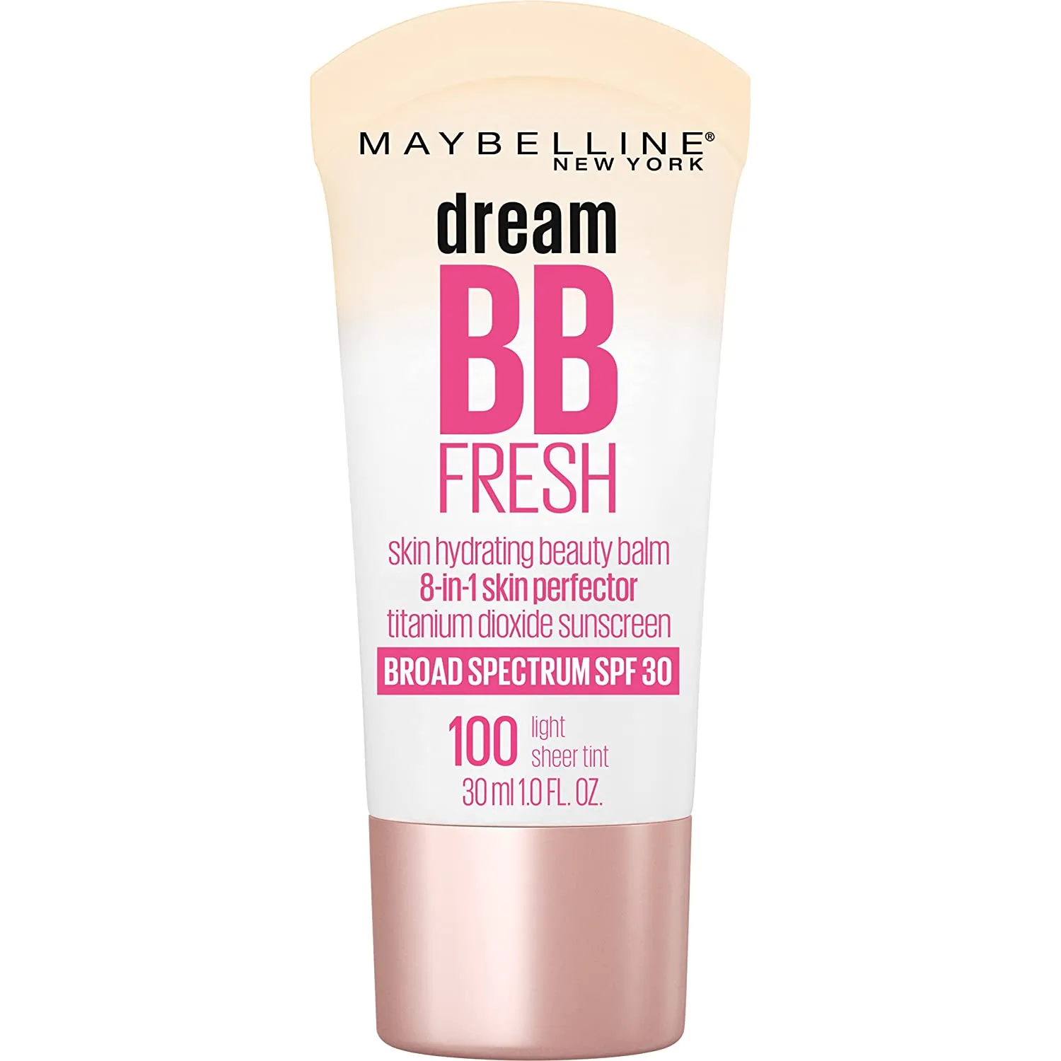 Maybelline Dream Fresh Skin Hydrating BB cream, 8-in-1 Skin Perfecting Beauty Balm with Broad Spectrum SPF 30, Sheer Tint Coverage, Oil-Free, Light/Medium, 1 Fl Oz