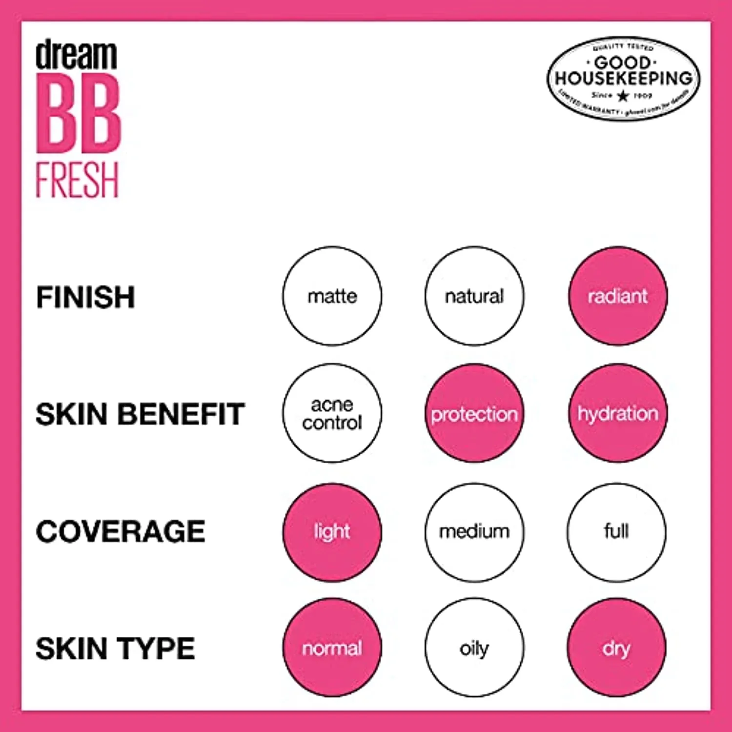 Maybelline Dream Fresh Skin Hydrating BB cream, 8-in-1 Skin Perfecting Beauty Balm with Broad Spectrum SPF 30, Sheer Tint Coverage, Oil-Free, Light/Medium, 1 Fl Oz