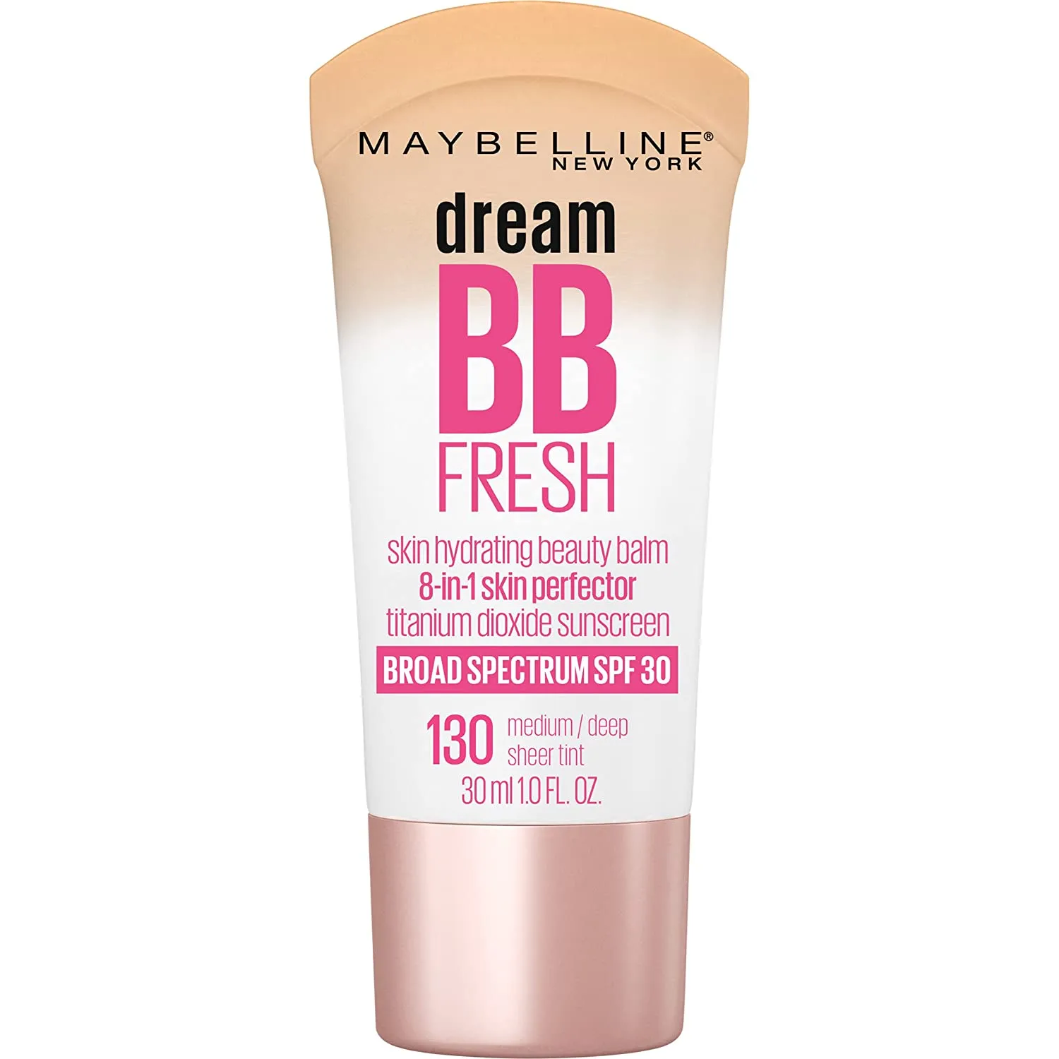 Maybelline Dream Fresh Skin Hydrating BB cream, 8-in-1 Skin Perfecting Beauty Balm with Broad Spectrum SPF 30, Sheer Tint Coverage, Oil-Free, Light/Medium, 1 Fl Oz