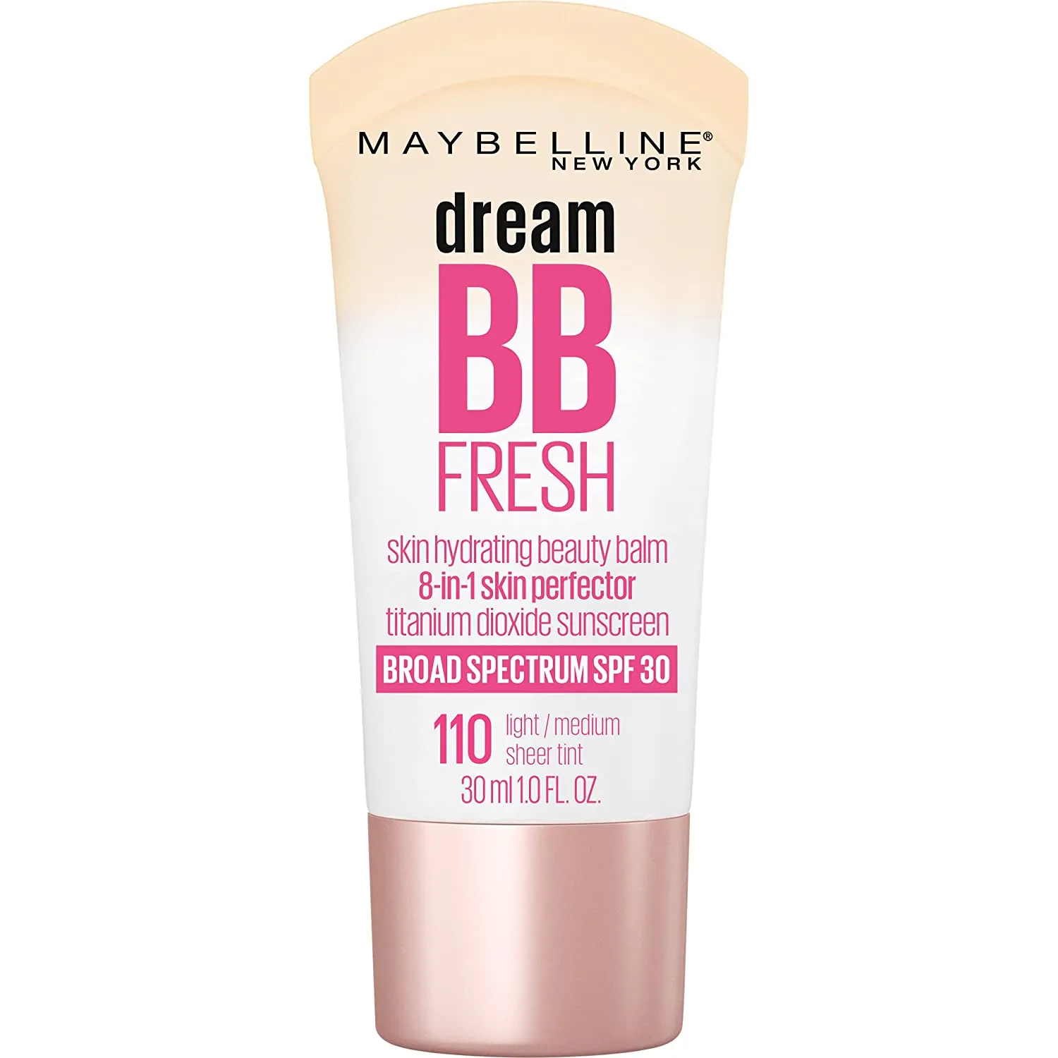 Maybelline Dream Fresh Skin Hydrating BB cream, 8-in-1 Skin Perfecting Beauty Balm with Broad Spectrum SPF 30, Sheer Tint Coverage, Oil-Free, Light/Medium, 1 Fl Oz