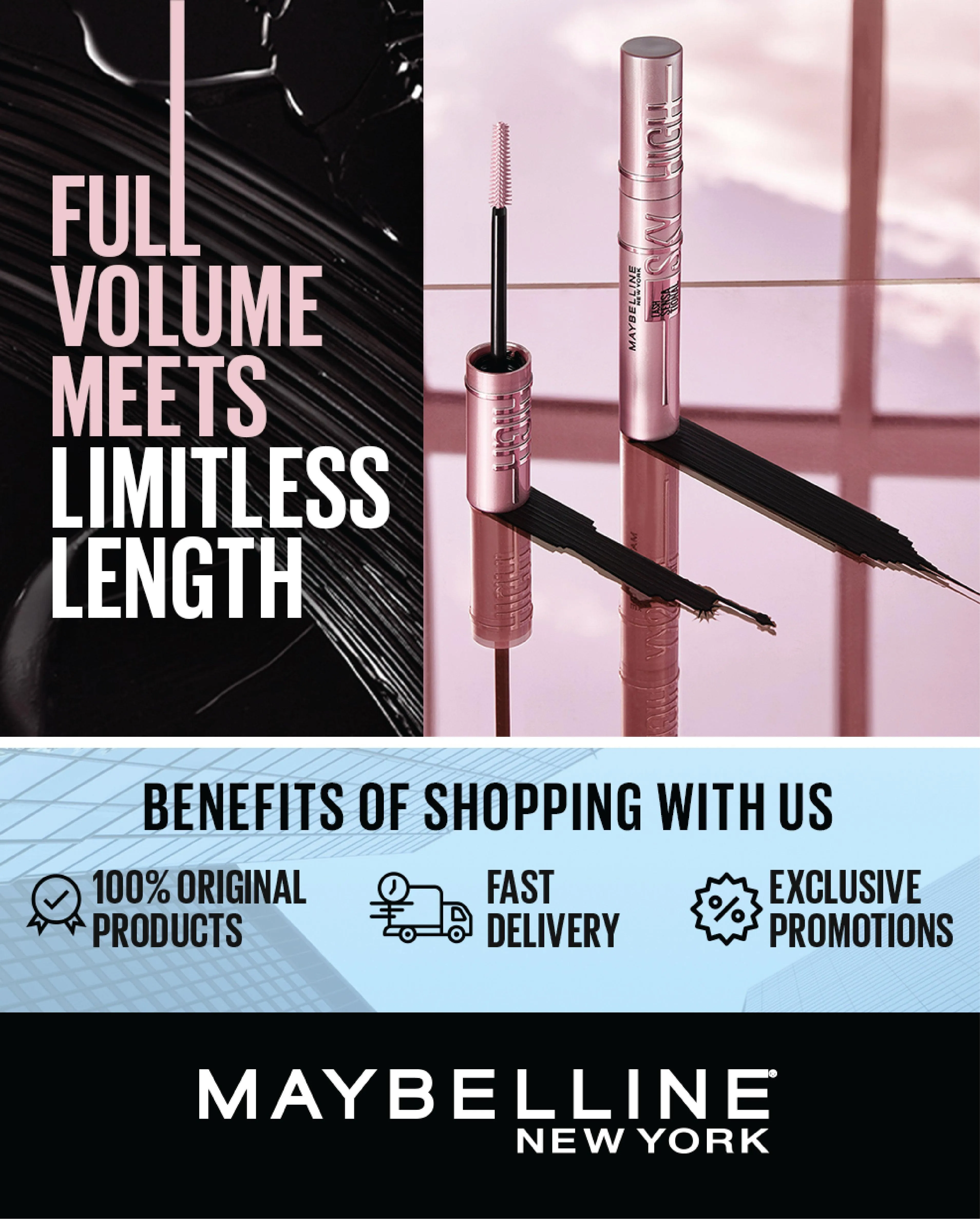 Maybelline New York Lash Sensational Sky High Mascara - Volumizing & Lengthening Black