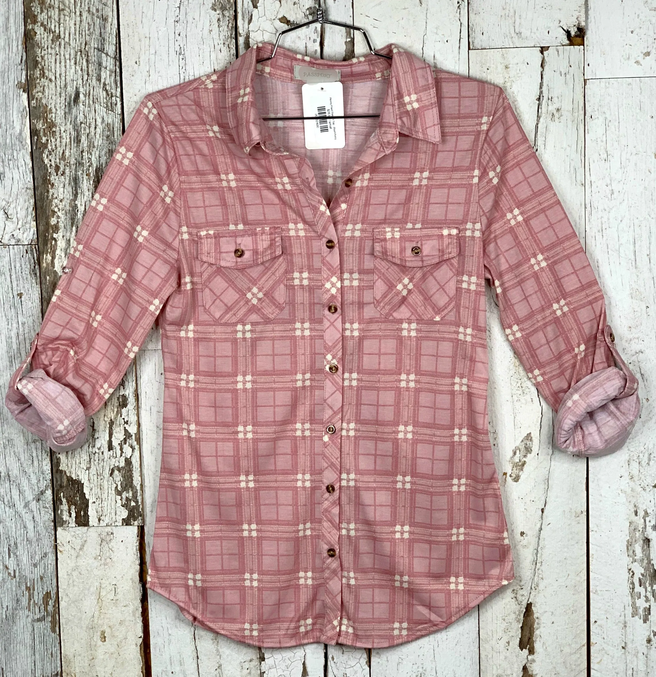 Penny Plaid Flannel Top - Blush/Ivory