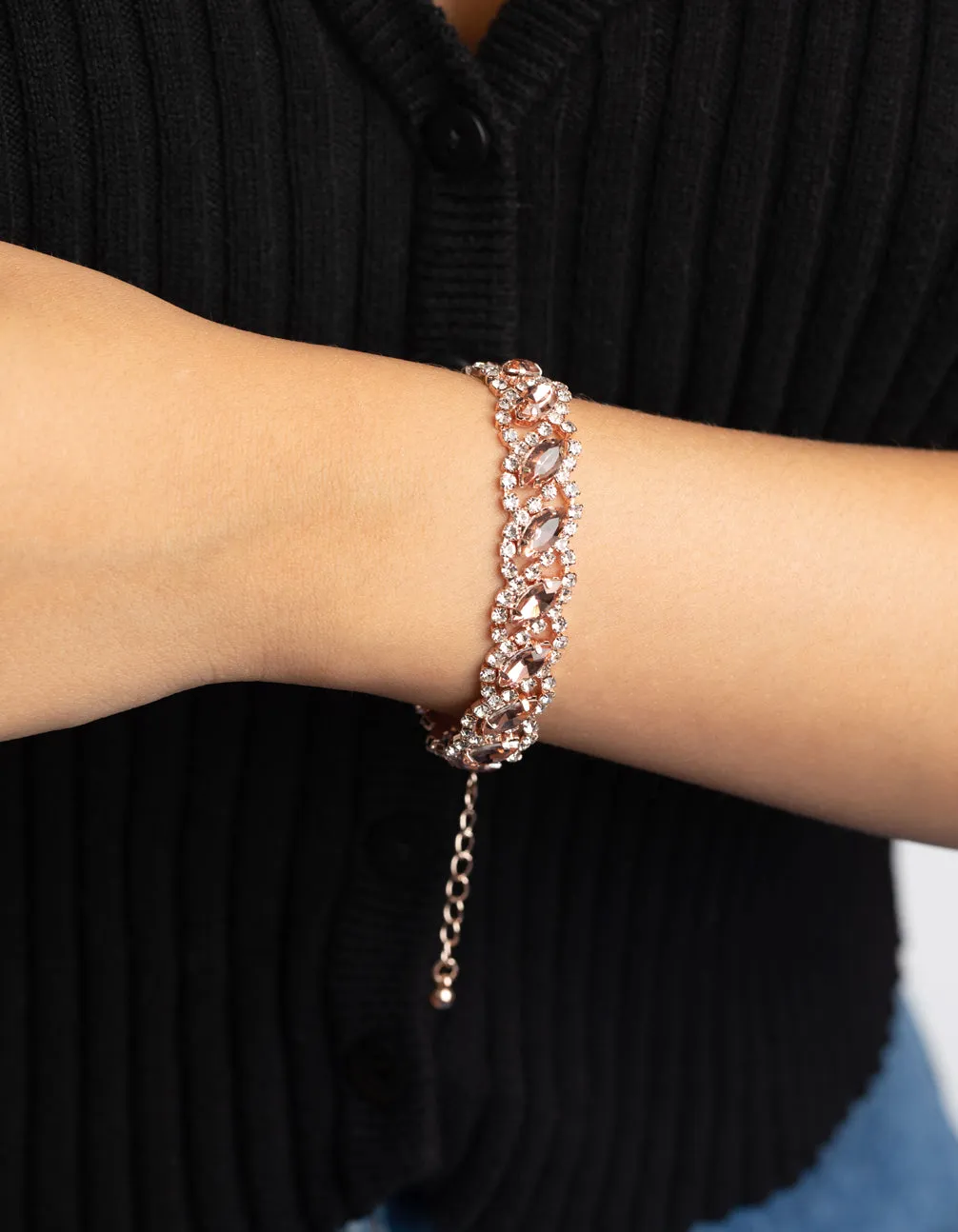 Rose Gold Diamante Link Bracelet