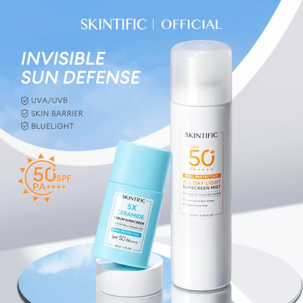 Skintific All Day Light Sunscreen Spray Spf50 Pa     Face/Body Brilliant Sunblock Mist Face And Body