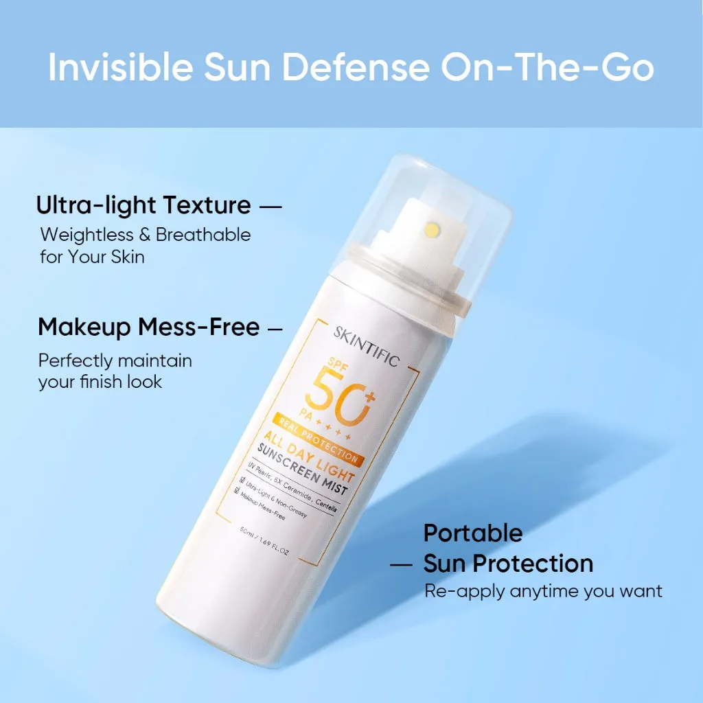 Skintific All Day Light Sunscreen Spray Spf50 Pa     Face/Body Brilliant Sunblock Mist Face And Body