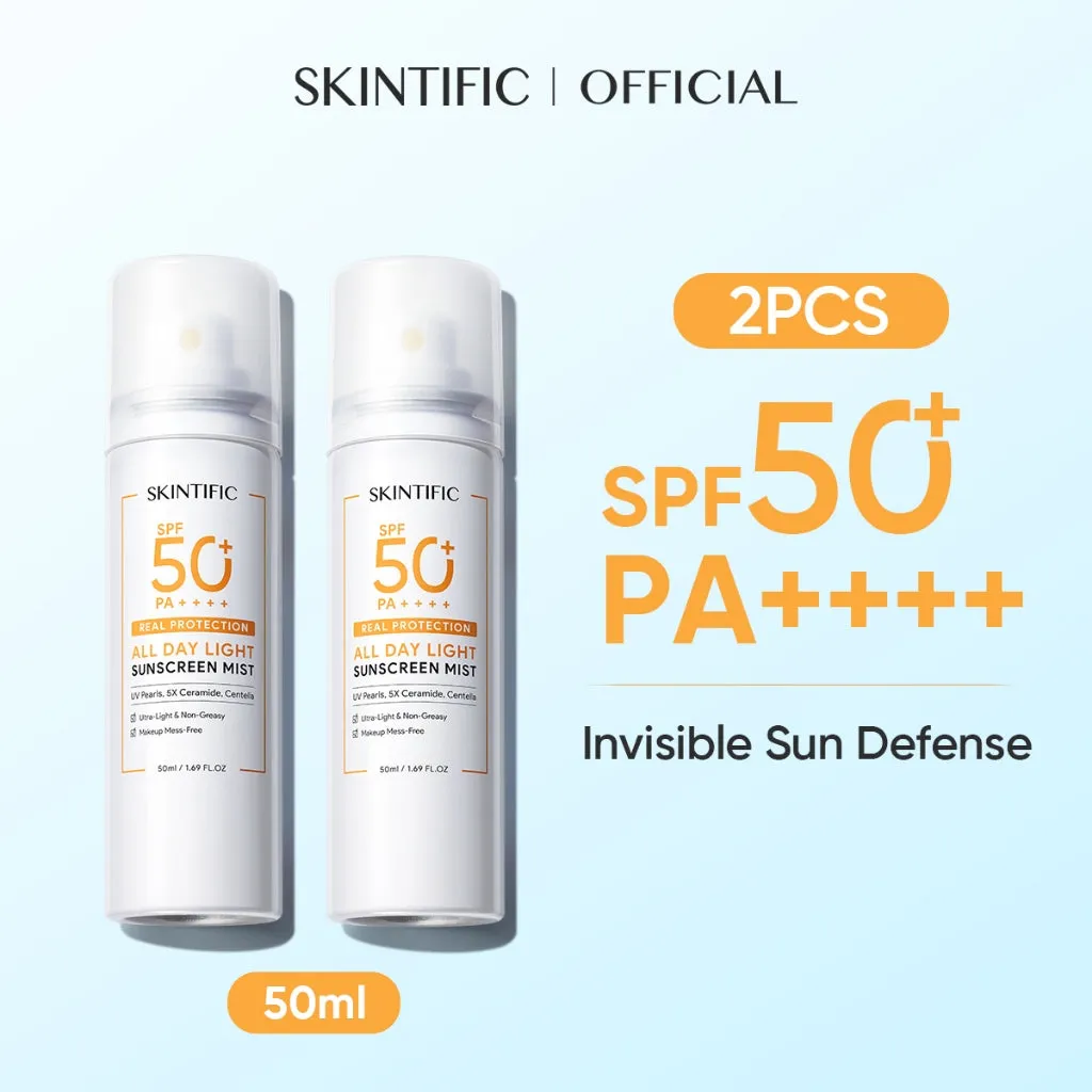 Skintific All Day Light Sunscreen Spray Spf50 Pa     Face/Body Brilliant Sunblock Mist Face And Body