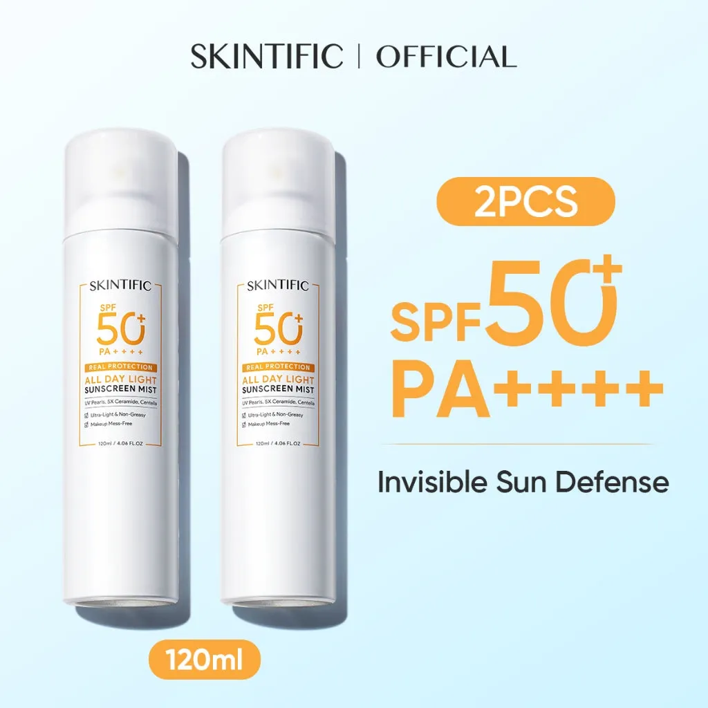 Skintific All Day Light Sunscreen Spray Spf50 Pa     Face/Body Brilliant Sunblock Mist Face And Body