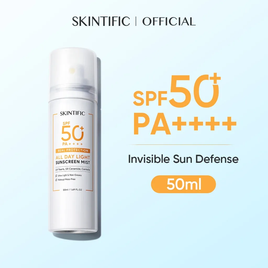 Skintific All Day Light Sunscreen Spray Spf50 Pa     Face/Body Brilliant Sunblock Mist Face And Body