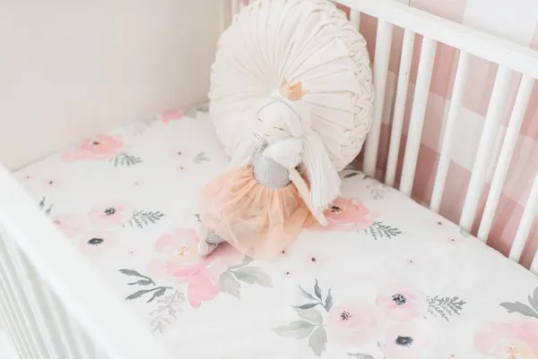 White and Blush Rose Bouquet Floral Crib Bedding