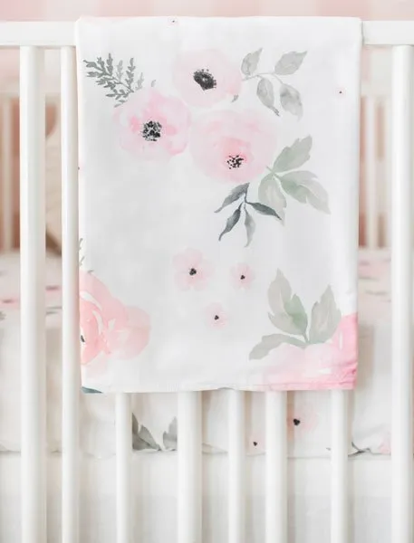 White and Blush Rose Bouquet Floral Crib Bedding