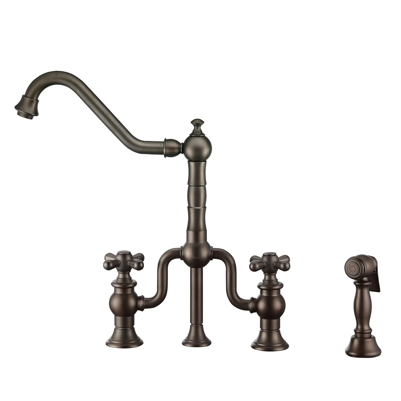 Whitehaus WHTTSCR3-9771-NT-ORB Twisthaus Plus Bridge Faucet with Swivel Spout and Side Spray